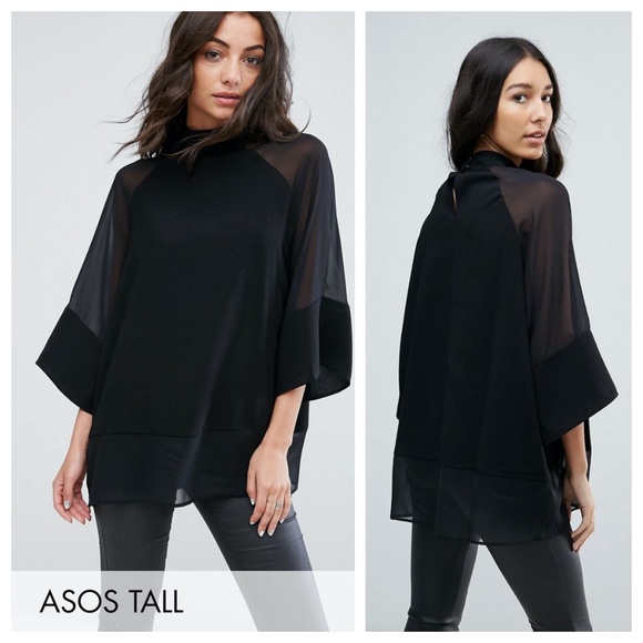 ASOS Tops - ASOS Tall Black Sheer & Solid Oversized Tee